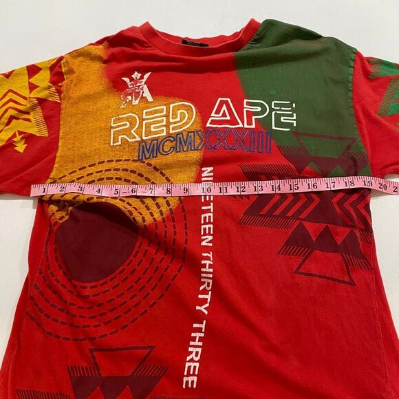 Red Ape Graphic Tee Shirt Medium – Tribal Print Streetwear Red Multicolor - Picture 4 of 7